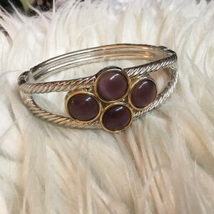 Vintage Silver and Purple Glass Clamper Bracelet